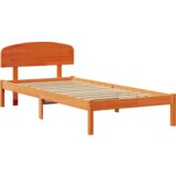  Krevetna konstrukcija s uzglavljem Vosak smeđa 75x190 cm Čvrsta borovina | shoptok.hr