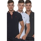 Dewberry TRIPLE SET T8571 ZIPPERED MEN'S T-SHIRT-ANTHRACITE-WHITE-NAVY BLUE | ePonuda.com
