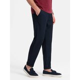 Ombre Men's chino pants with elastic waistband - navy blue Cene