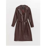 LC Waikiki Women's Leather-Looking Coats with Jacket Collar Straight Long Sleeve