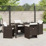 vidaXL 5-dijelni vrtni set za objedovanje s jastučićima smeđi poliratan, vrtni stol crni 160x80x73 cm kaljeno staklo | shoptok.hr