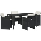  Vrtna garnitura - 5-dijelni vrtni blagovaonski set s jastučićima Crni Poly Ratan | shoptok.hr