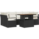 vidaXL 7-delni vrtnarski set sofa z blazinami črni poly ratan akacija, 2-sedežni vrtnarski set sofa z blazinami črni poly ratan Cene