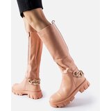 Gemre Pink flat boots with chain Armand | Shoptok.si
