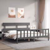vidaXL Posteljni okvir z vzglavjem siv 200x200 cm trden les | Shoptok.si
