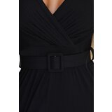 numoco basic 593-3 Elegant Jumpsuit with Wrap Neckline, Wide Legs and Belt – Black | Shoptok.si