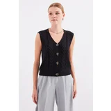 Bigdart 15882 Buttoned Short Knitwear Vest - Black