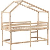 vidaXL Posteljni okvir z lestvijo in streho 90x190 cm borovina, (21251247) | Shoptok.si