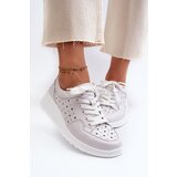 S. BARSKI Women's Openwork Wedge Sneakers Natural Leather Light Grey S.Barski LR482 | Shoptok.si