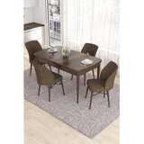 Hanah home trpezarijski set Eva, sto na razvlačenje i 4 stolice, ploča u dekoru drveta Baroque, braon tkanina Babyface | Eponuda.com