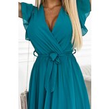 numoco basic Pleated chiffon dress with a neckline and ruffles Numoco | Shoptok.si