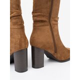 Shelvt Caramel ankle boots with ruffled upper and heel | Shoptok.si