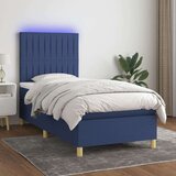  Box spring postelja z vzmetnico LED modra 90x200 cm blago Cene