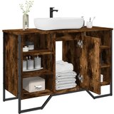 vidaXL Omarica za umivalnik dimljeni hrast 91x35x60 cm inženirski les | Shoptok.si