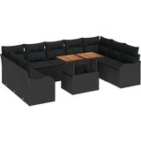 vidaXL set vrtne sofe od 10 komada s jastučićima crni poli ratan akacija, dvosed vrtna sofa s jastučićima crni poli ratan Cijene