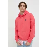 Tommy Jeans Pamučna dukserica za muškarce, boja: ružičasta, s kapuljačom, s aplikacijom