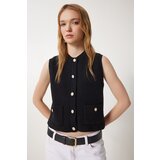 Happiness İstanbul Women's Black Stylish Buttoned Pocket Knitwear Vest cene