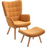 HOMCOM ušesni naslonjač s stolčkom vrvasta tkanina 72D x 80Š x 101V cm Rjava, (5000242845) | Shoptok.si