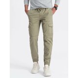 Ombre Men's JOGGERS pants with zippered cargo pockets - khaki cene