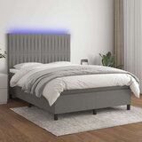  Box spring postelja z vzmetnico LED temno siva 140x200 cm blago, (20930333) Cene