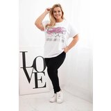 Kesi Włoski Plus Size women's blouse with sequin inscription white + gray | Shoptok.si
