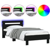 Maison Chic Posteljni okvir - Enojna postelja - Postelja za odrasle z vzglavjem in LED lučkami črna 90x200 cm-J9536, (21765566) | Shoptok.si