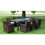  9-dijelni vrtni blagovaonski set od poliratana s jastucima smeđi Smeđa Dužina stola 190 cm | shoptok.hr