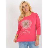 Fashion Hunters Pink cotton blouse of larger size with rhinestones Cene