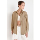 Trendyol Gray Single Pocket Boyfriend Wide Fit Cotton Woven Shirt | Shoptok.si