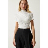 Happiness İstanbul Women's White Gathered High Neck Knitted Blouse Cene
