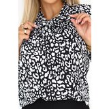 Numoco 140-28 Business blouse with long sleeves and a tie at the front - black and white pattern | shoptok.hr
