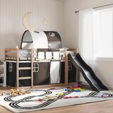  Krevet na kat s toboganom i zavjesama bijelo-crni 90 x 190 cm | shoptok.hr