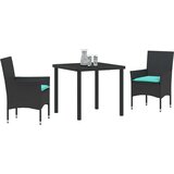  Set stola i stolica s jastukom 3 pcs Crna PE ratan | shoptok.hr