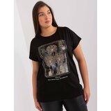 Fashion Hunters Black plus size blouse with print and application Cene