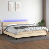 Box spring postelja z vzmetnico LED krem 200x200 cm blago Cene