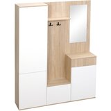 HOMCOM predsoba iz iverne plošče 4 v 1 z ogledalom, kljukami in nastavljivimi notranjimi policami, 145x29x184 cm, bela in v barvi lesa, (20745470) Cene