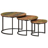  Uklapajući stolići 3 kom od masivnog obnovljenog drva Šarena Ø 35 x 29 cm | Shoptok.si