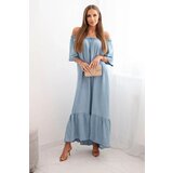 Kesi Włoski Women's dress with short sleeves and frill light denim Cijene