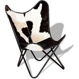 vidaXL Leptir-stolica crno-bijela od prave kravlje kože | shoptok.hr