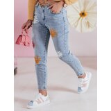 DStreet Spodnie damskie jeansowe slim fit w kwiatki FLORENSSO niebieskie | shoptok.hr