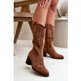 Kesi Women's mid-calf openwork boots made of eco suede brown Nevilos Cene