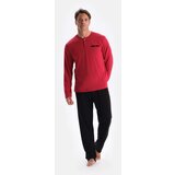 Dagi Burgundy Half Pop Long Sleeve Shorts Trousers Triple Pajamas Set cene