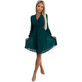 Numoco Pleated chiffon dress with long sleeves and a neckline | Shoptok.si