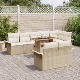  9-dijelni vrtni set sofa s jastučićima bež poli ratan | shoptok.hr