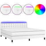  Box spring postelja z vzmetnico LED bela 160x200cm umetno usnje, (20897005) | Shoptok.si