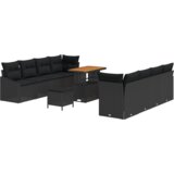 vidaXL 11-delni set vrtnega kavča z blazinami Črn poli ratan akacijev | Shoptok.si