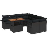  9-delni komplet vrtne sedežne garniture z blazinami črna poli ratan akacije, (22091679) | Shoptok.si