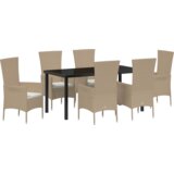  Blagovaonski stol i stolice u vrtu 7 pcs Bež Crna 160 x 80 x 73 cm | shoptok.hr