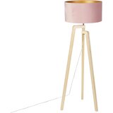 QAZQA Stojalo za talno svetilko les z roza žametnim senčilom 50 cm - Puros | Shoptok.si