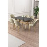 Hanah home trpezarijski set Jita, sto i 6 stolica, ploča u dekoru Sonata, zlatne noge, krem tkanina Babyface | Eponuda.com